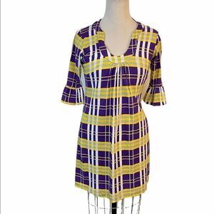 Tracy Negoshian Purple Yellow Plaid Dress NWT Small